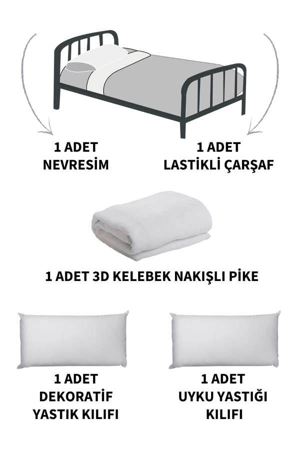 3D Kelebek Desenli 5 Parça Lastikli Çarşaflı, Çocuk Odası Pamuklu Tek Kişilik Gri Nevresim Takımı
