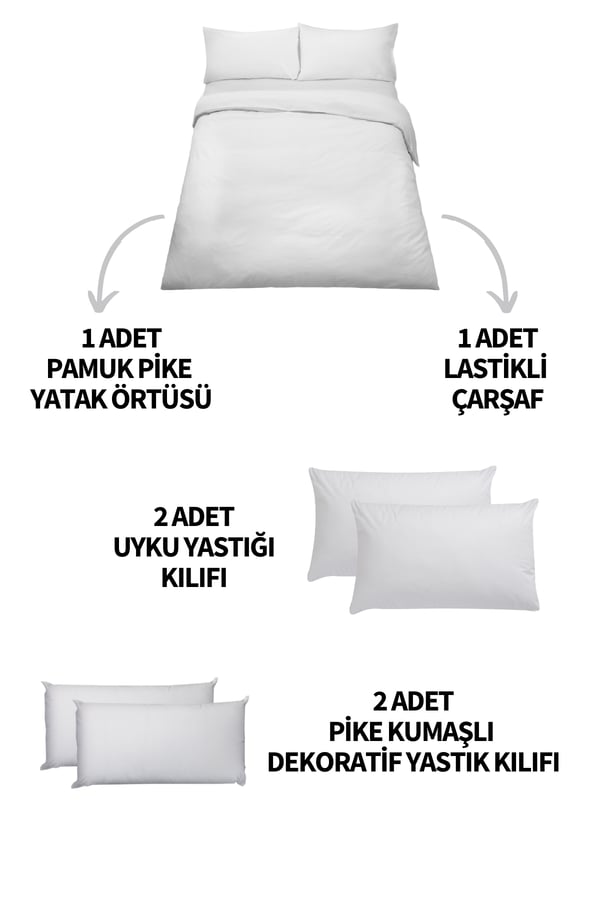 Terra 6 Parça Lastikli Çarşaflı ve Nakışlı Çift Kişilik Su Yeşili Pamuk Pike Takımı