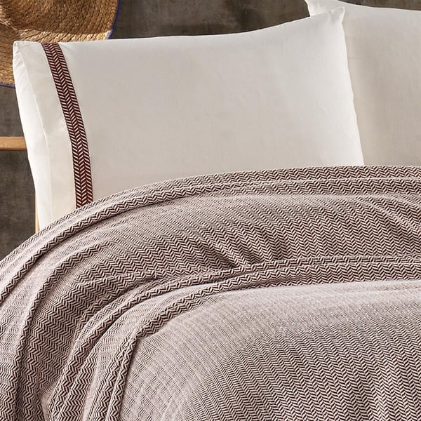 Mahur 4 Parça Pamuk Çift Kişilik Koton Pike Seti Kiremit