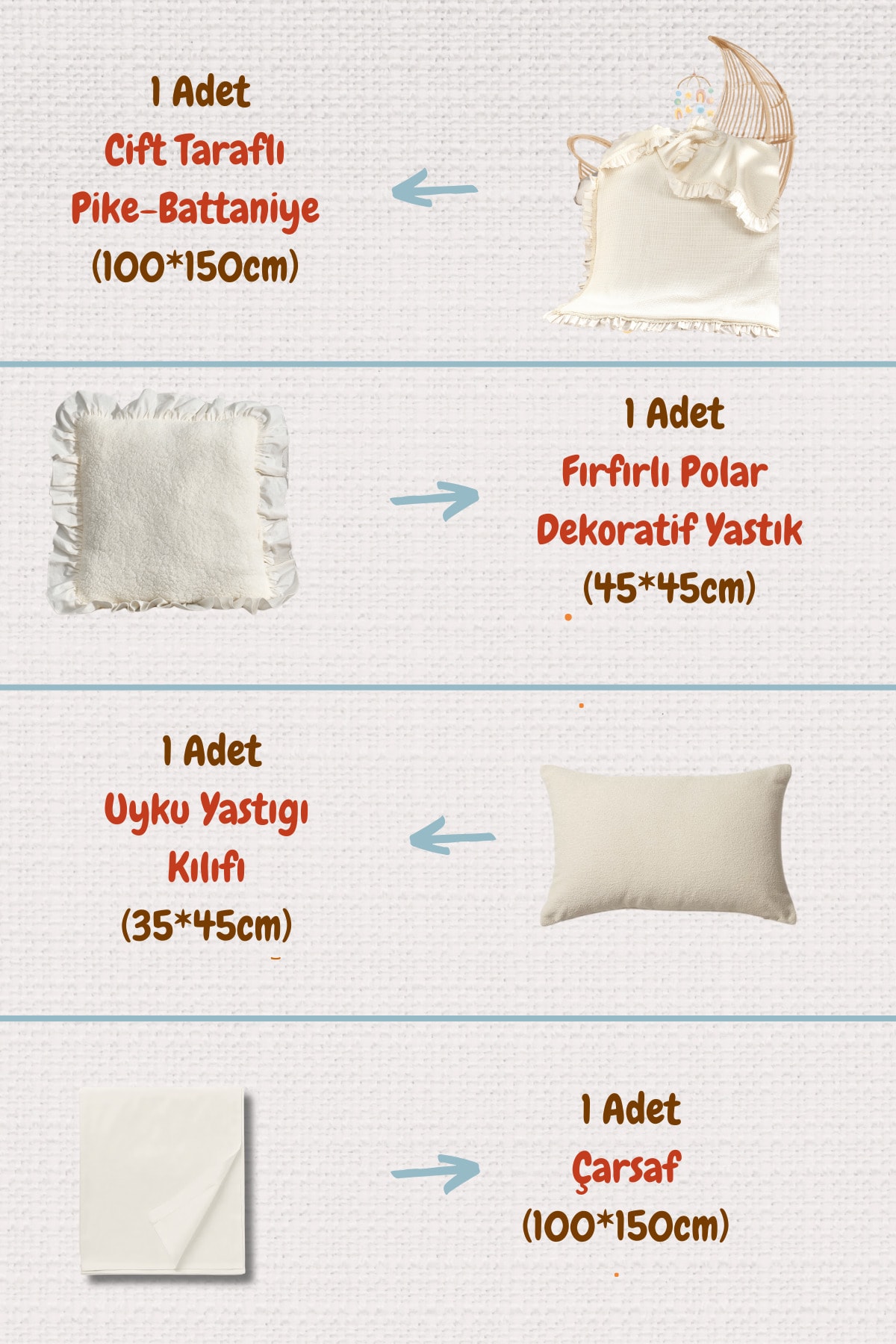 Çift Taraflı, Fırfırlı Wellsoft Kuzu Polar %100 Pamuk Bebek Nevresim Takımı