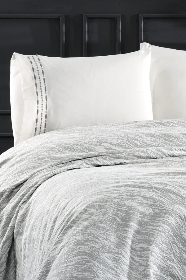 4 Parça Pamuklu Yasemin Çift Kişilik Koton Pike Seti Gri