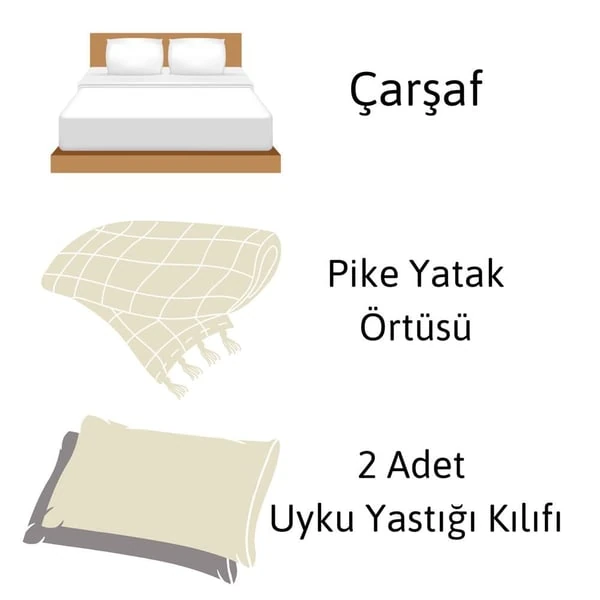 Meriç 4 Parça Pamuklu Çift Kişilik Koton Pike Seti Bej