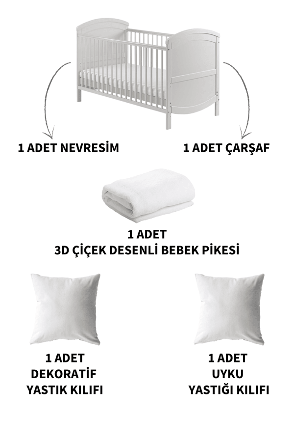 Cemre 5 Parça %100 Pamuk, 3D Çiçek Ve Kuş Desenli Gri Bebek Nevresim Takımı