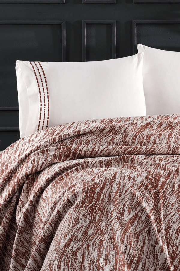 4 Parça Pamuklu Yasemin Çift Kişilik Koton Pike Seti Kiremit