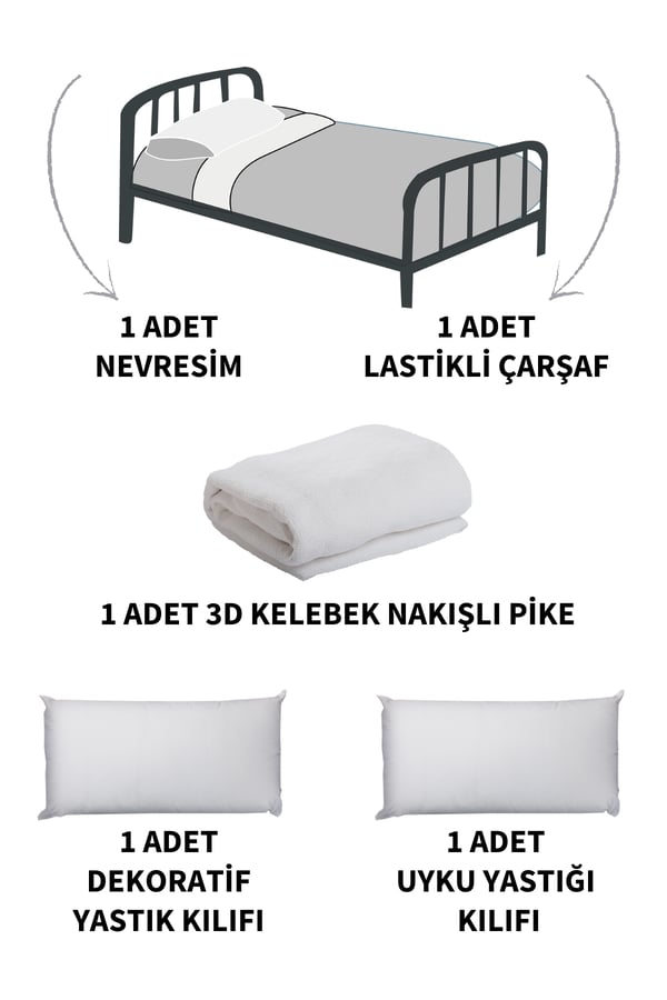 3D Kelebek Desenli 5 Parça Lastikli Çarşaflı, Çocuk Odası Pamuklu Tek Kişilik Pembe Nevresim Takımı