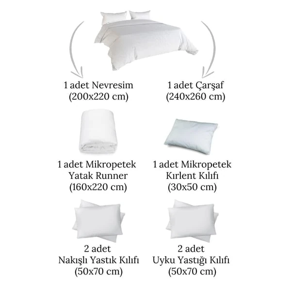 Talya 8 Parça Nakışlı ve Mikropetek Yatak Örtülü Çift Kişilik Mavi Nevresim Takımı