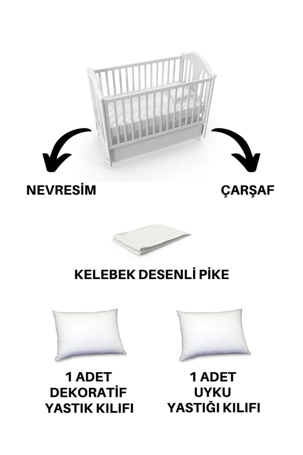 3d Kelebek Desenli 5 Parça %100 Pamuk Bebek Nevresim Takımı Mavi