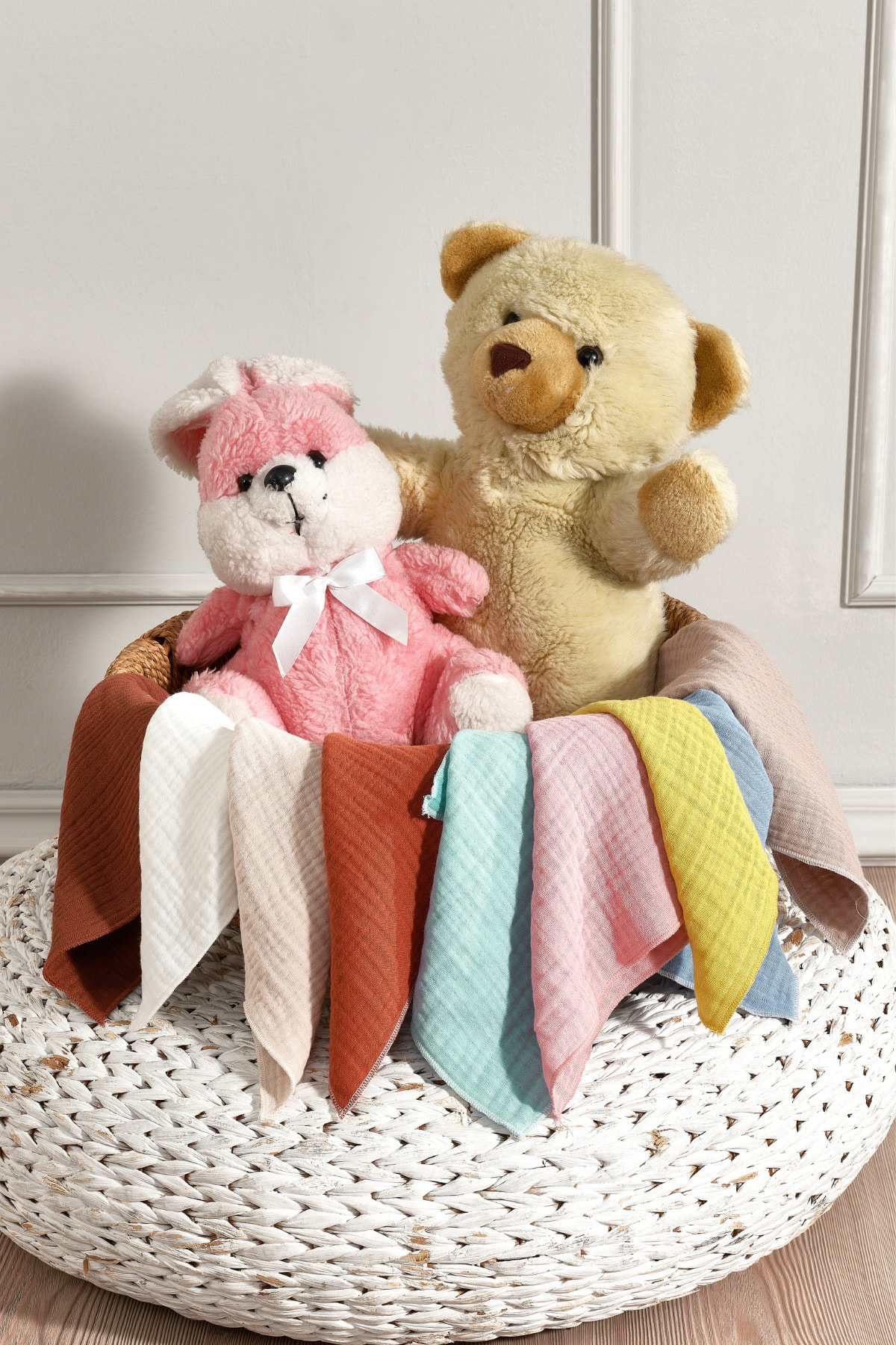 6'lı Organik 4 Katlı Müslin Bebek Ağız Mendili, Ter Bezi - 25x25 cm %100 Pamuk Müslin