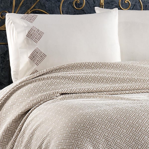 Meriç 4 Parça Pamuklu Çift Kişilik Koton Pike Seti Bej