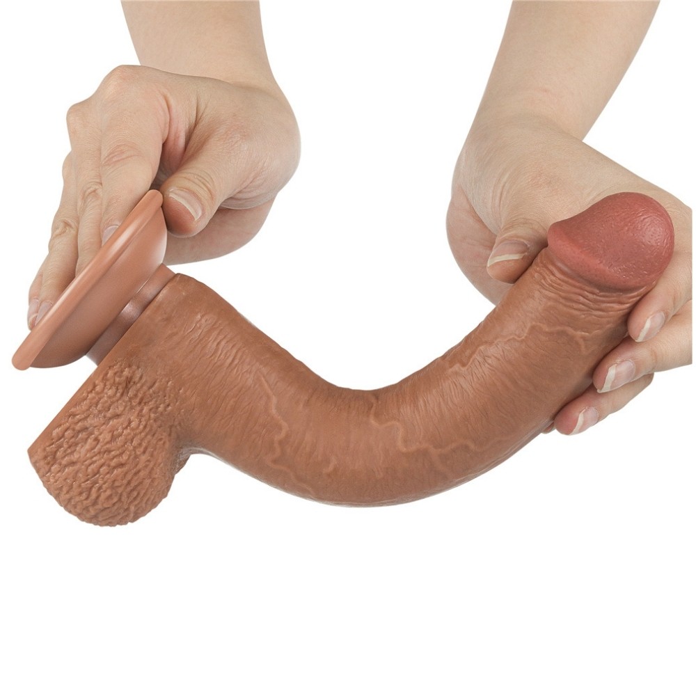 Lovetoy Sliding Skin Dual Layer Dong Brown 22 Cm Realistik Penis