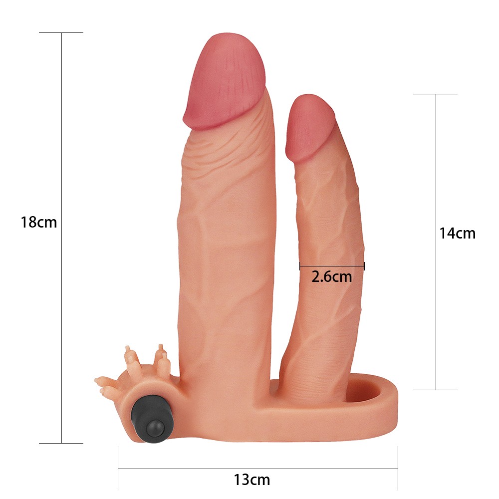 Lovetoy Pleasure X Tender 2.5 cm Dolgulu Titreşimli Çift Taraflı Penis Kılıfı