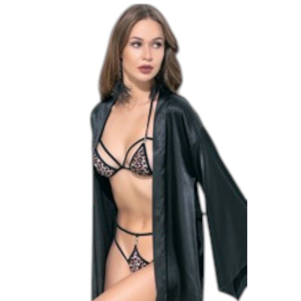 Erox Fantasy Wear Daria Seksi Gecelik ve Sabahlık - Black
