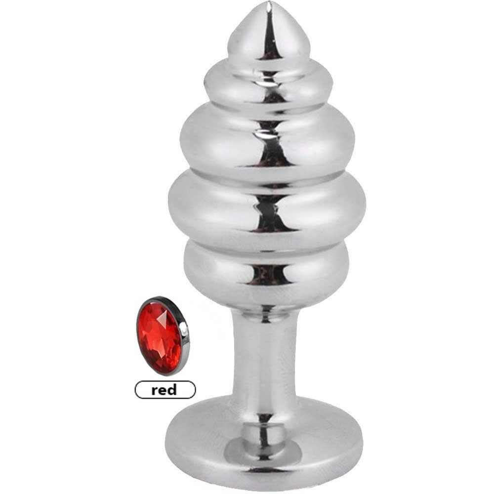 Erox Silver Medium Kırmızı Taşlı Boğumlu Anal Alıştırıcı Metal Plug