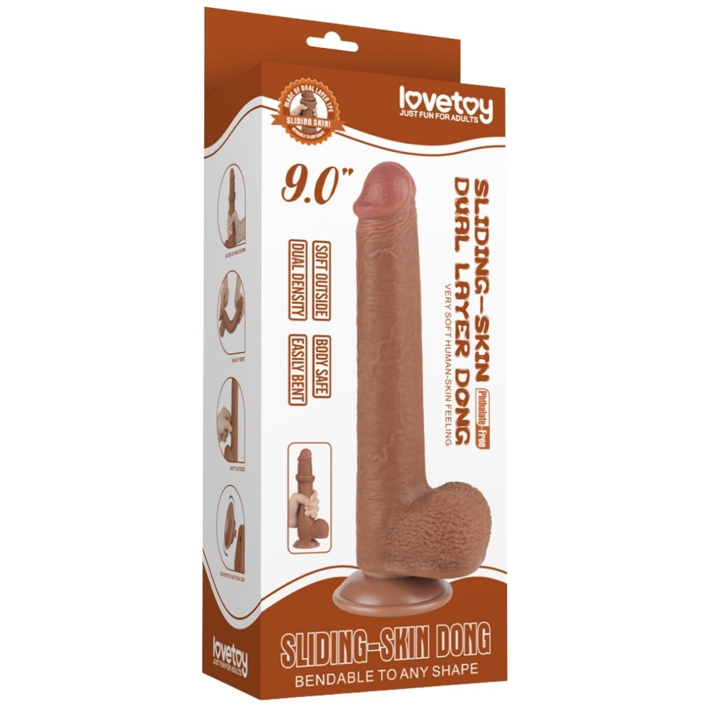 Lovetoy Sliding Skin Dual Layer Dong Brown 22 Cm Realistik Penis