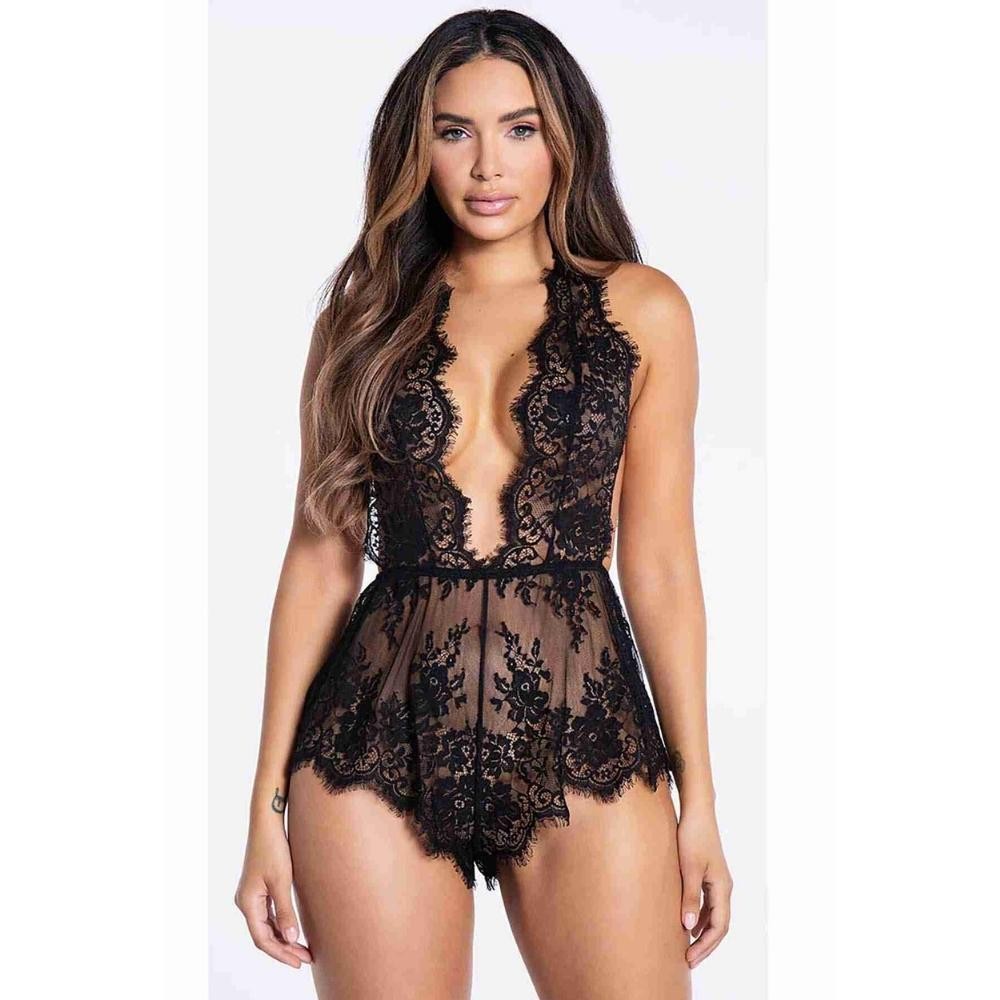 Merry See Şık Dantelli Gecelik Babydoll Bodysuit Tulum