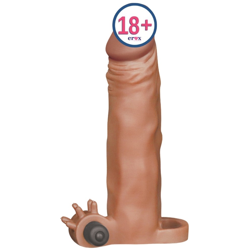 Lovetoy X-Tender 4 Cm Dolgulu Realistik Titreşimli Penis Kılıfı Melez - Brown