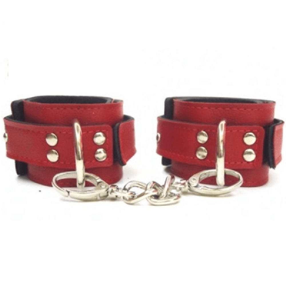 Erox Fetish Love Game Leather Hand Cuffs Deri Kelepçe-Kırmızı
