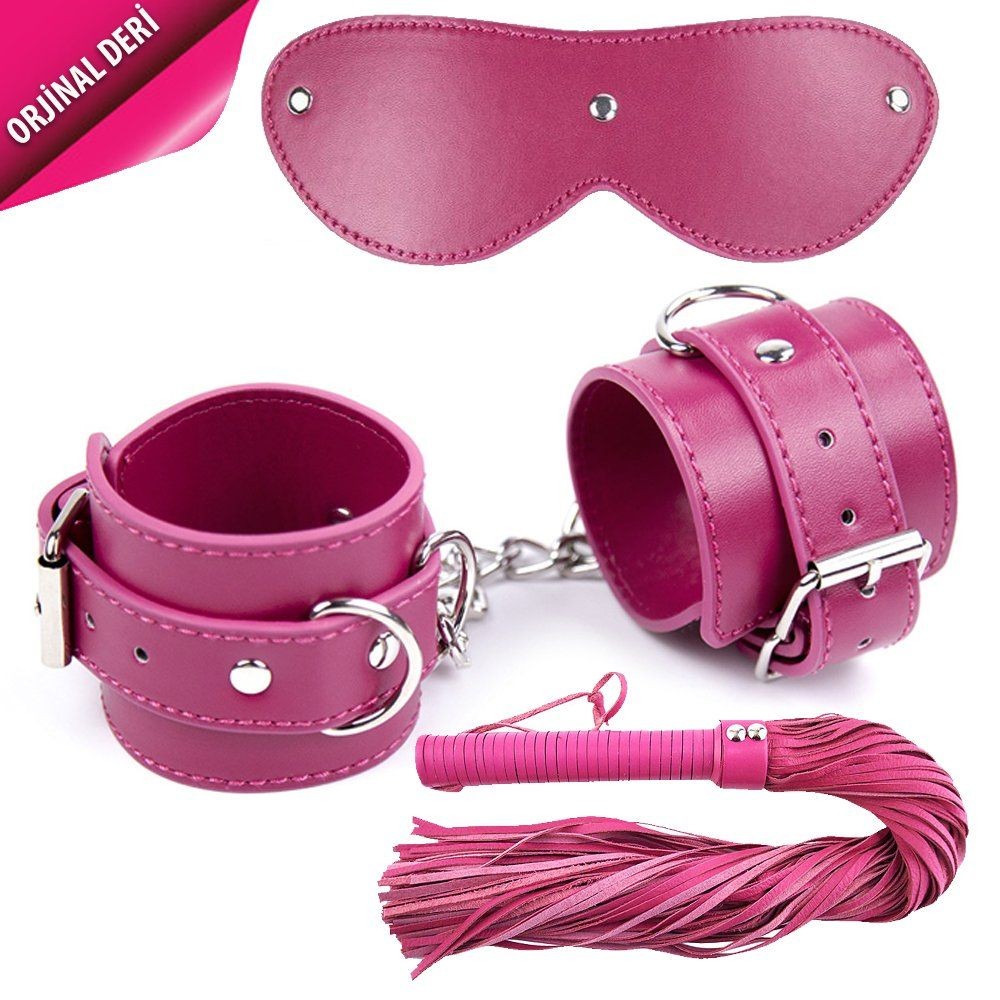 Erox Fetish Dreams Pink Fetish Leather Handcuffs Set 3 lü