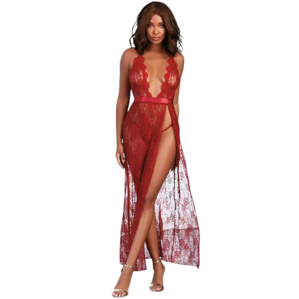 Erox Fantasy Wear Daria Dantelli Fiyonklu Uzun Gecelik Takımı