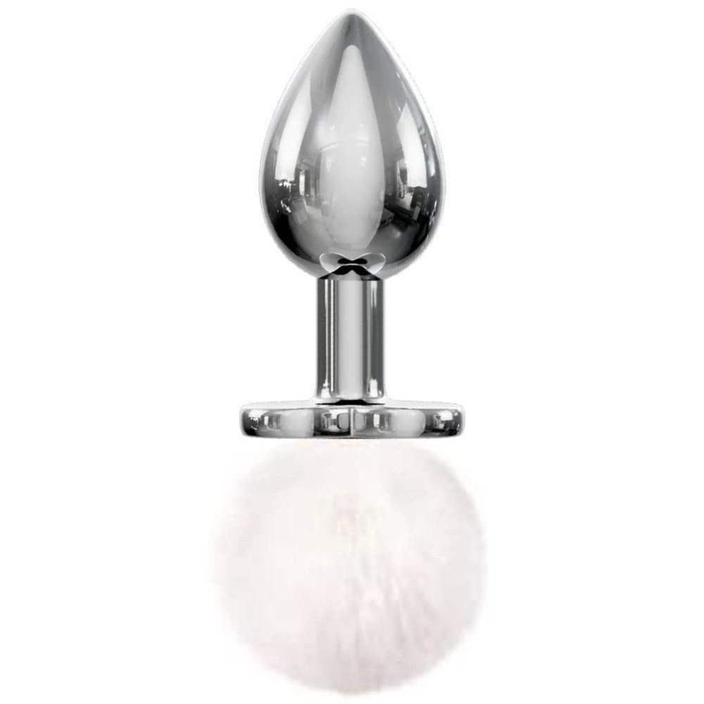 Erox Luxury Bunny Tail Peluşlu Metal Anal Plug - White