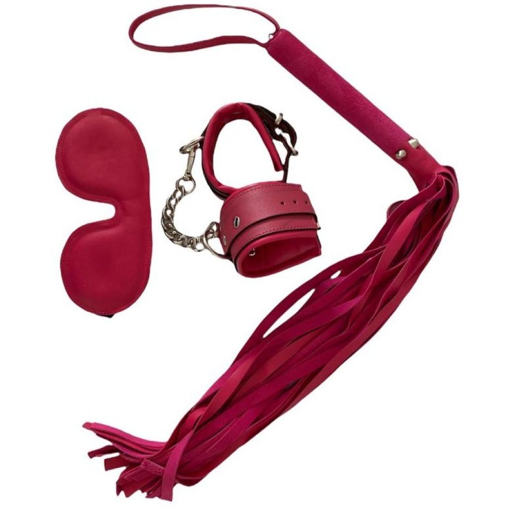 Erox Fetish Dreams Pink Fetish Leather Handcuffs Set 3 lü