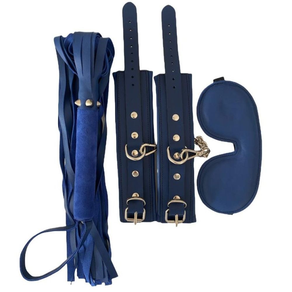 Erox Fetish Dreams Dark Blue Fetish Leather Handcuffs Set 3 lü