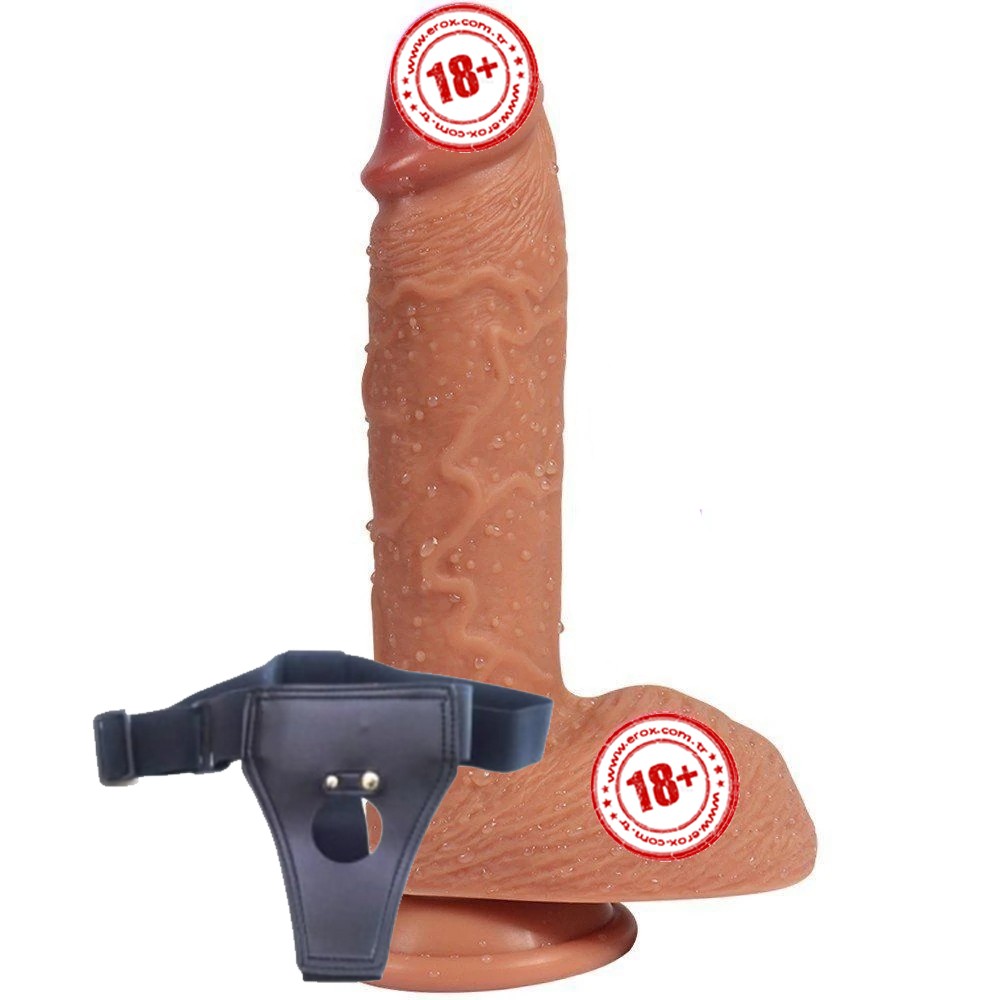 Shequ Dildo Series Buru Çift Katmanlı 22 cm Kemerli Realistik Penis