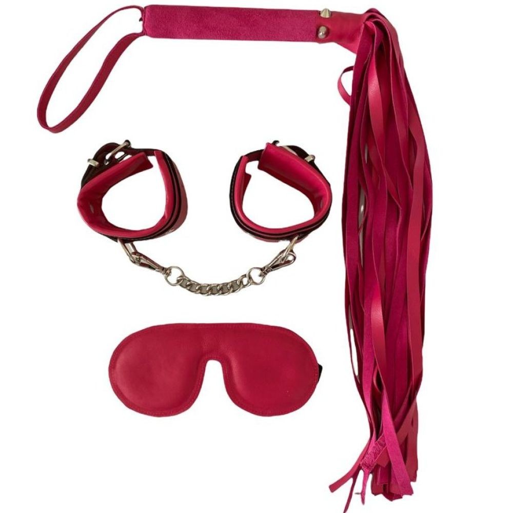 Erox Fetish Dreams Pink Fetish Leather Handcuffs Set 3 lü