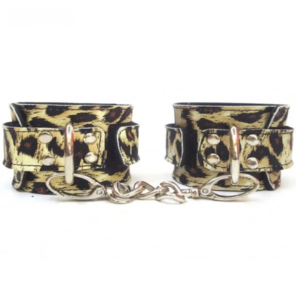 Erox Fetish Love Game Leather Hand Cuffs Deri Kelepçe-Leopar