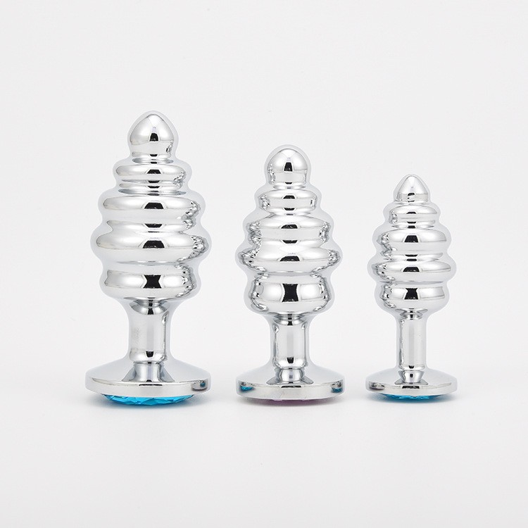 Erox Silver Large Pembe Taşlı Boğumlu Anal Metal Plug