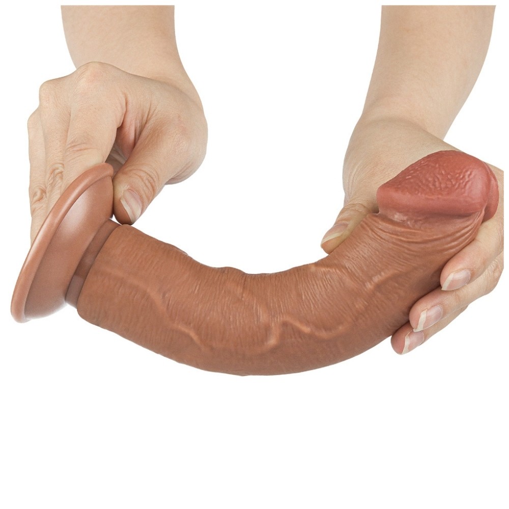 Lovetoy Sliding Skin Dual Layer Dong Brown 20 Cm Testissiz Realistik Penis