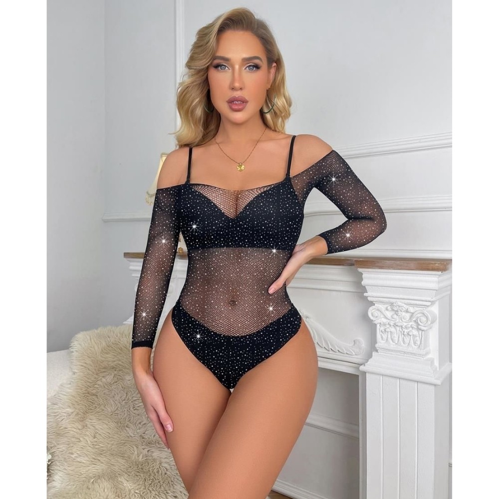 Vivaldy Taşlı Bodysuit Seksi Vücut Çorabı