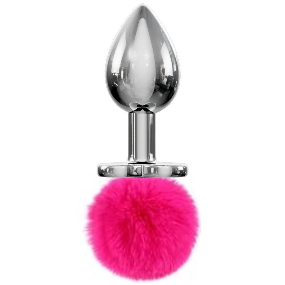 Erox Luxury Bunny Tail Peluşlu Metal Anal Plug - Pink