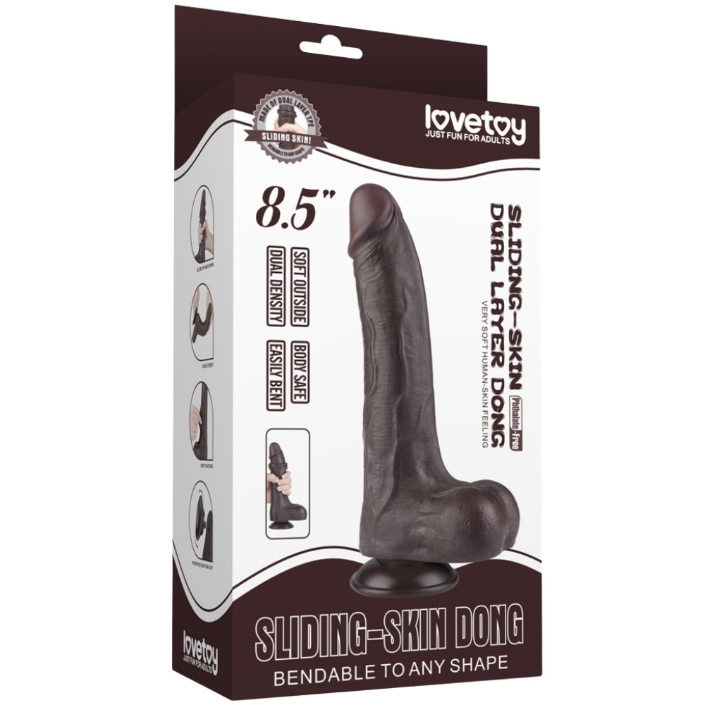 Lovetoy Sliding Skin Dual Layer Dong Black 22 Cm Realistik Penis