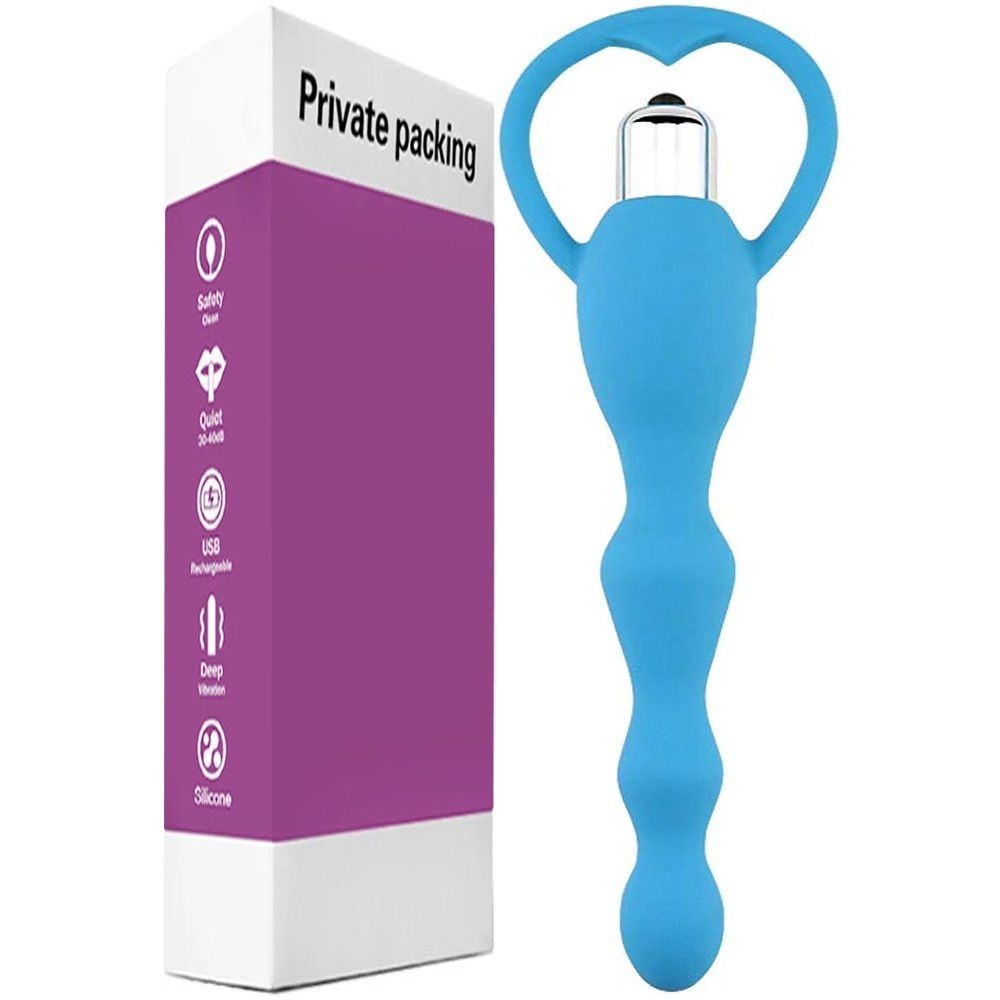 Anal Plug Boğumlu Titreşimli Medikal Silikon Mavi Anal Vibratör