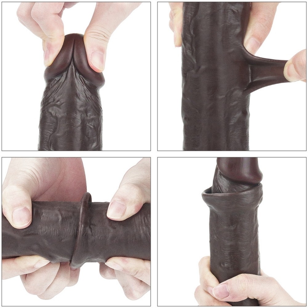 Lovetoy Sliding Skin Dual Layer Black Hareketli Deri Özellikli 23.5 Cm Realistik Penis