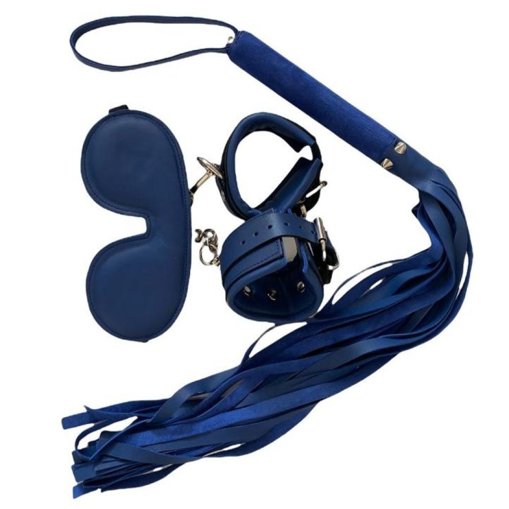 Erox Fetish Dreams Dark Blue Fetish Leather Handcuffs Set 3 lü