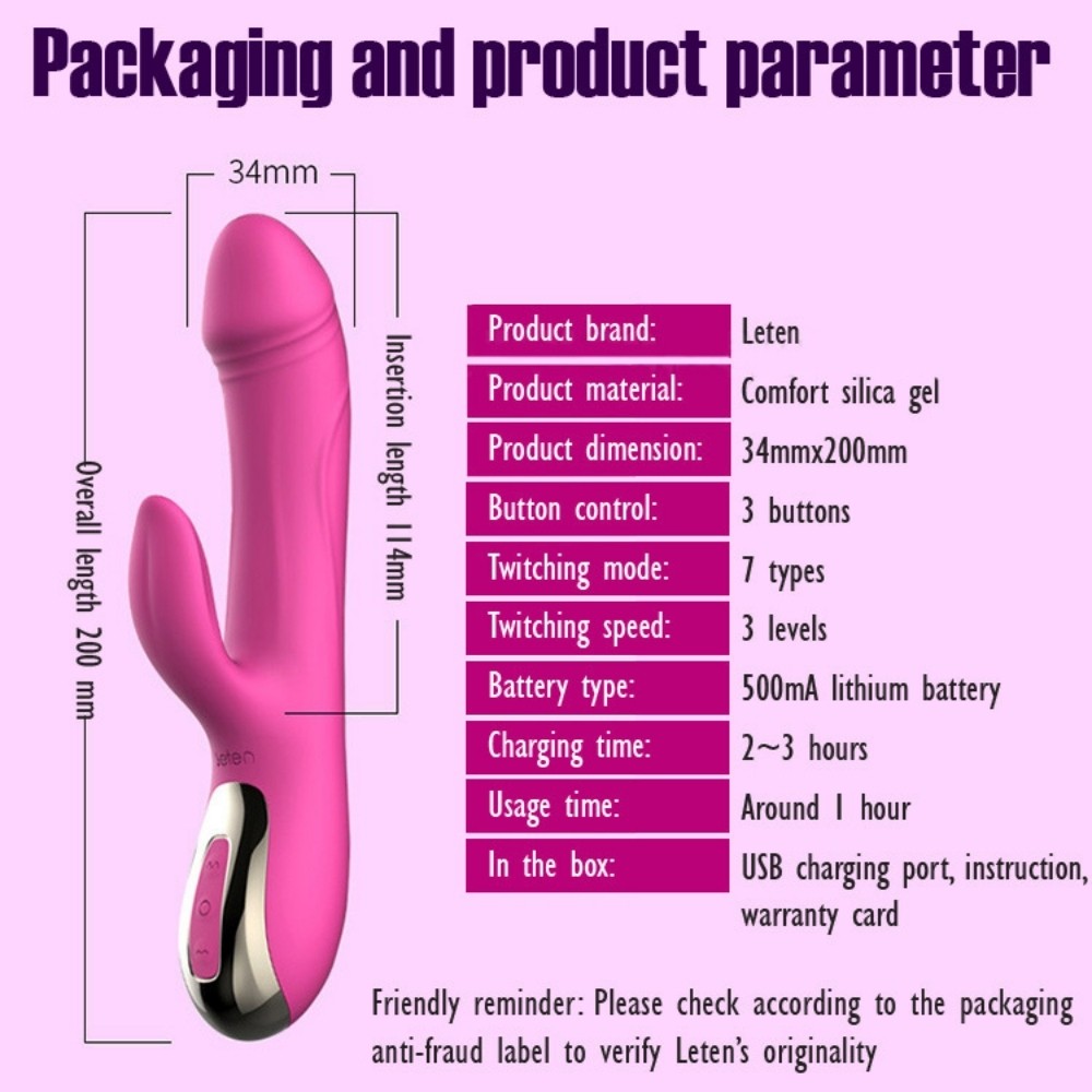 Leten Luxury Thrusting İleri Geri Hareketli Rabbit Vibrator