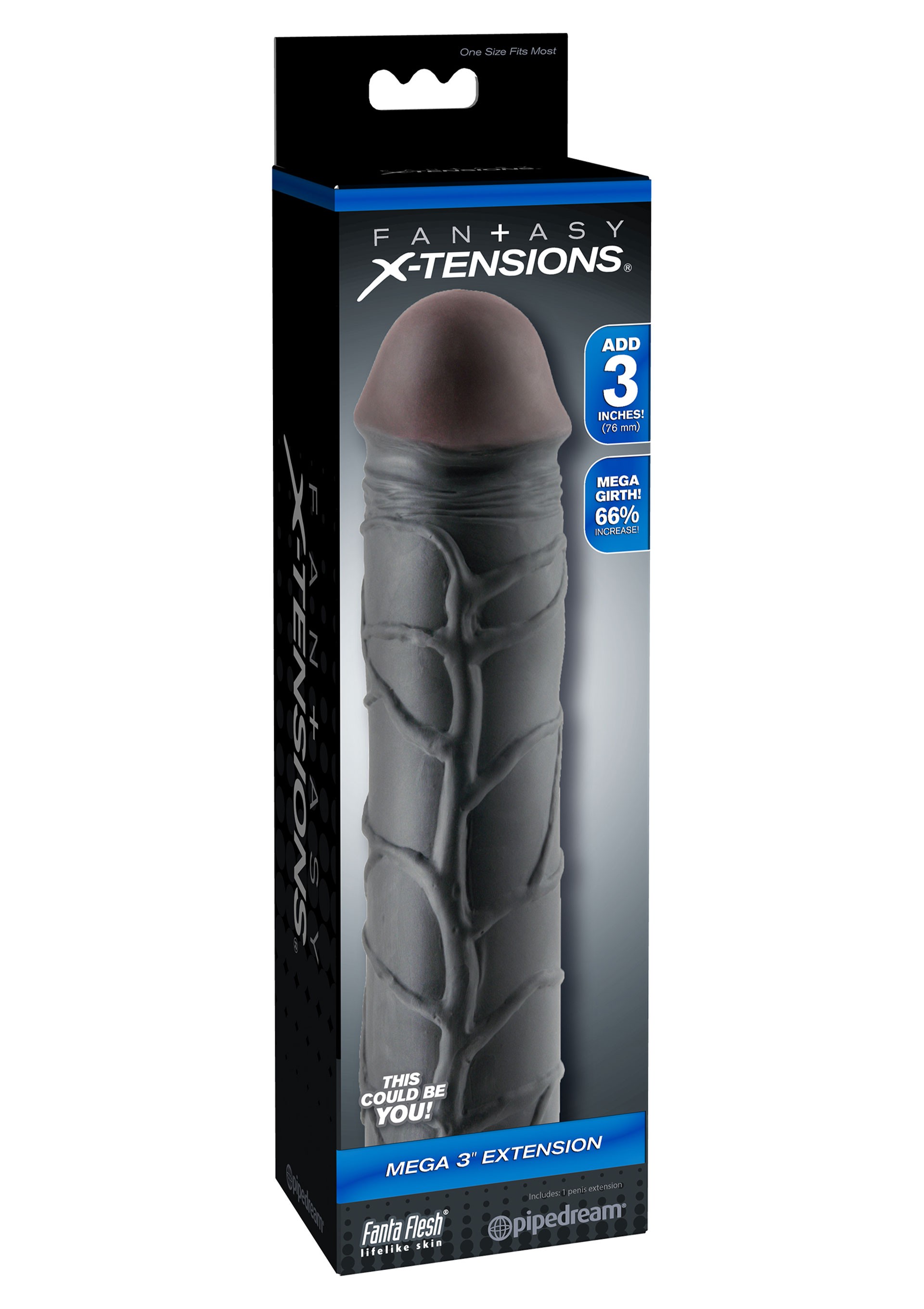 Pipedream Fantasy X-Tensions Mega 3 Black Realistik Penis Kılıfı