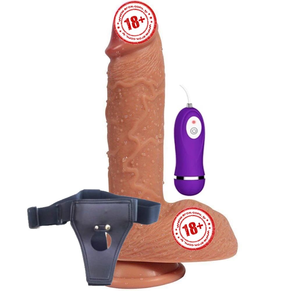Shequ Dildo Series Buru Çift Katmanlı 22 Cm Kemerli Titreşimli Realistik Penis