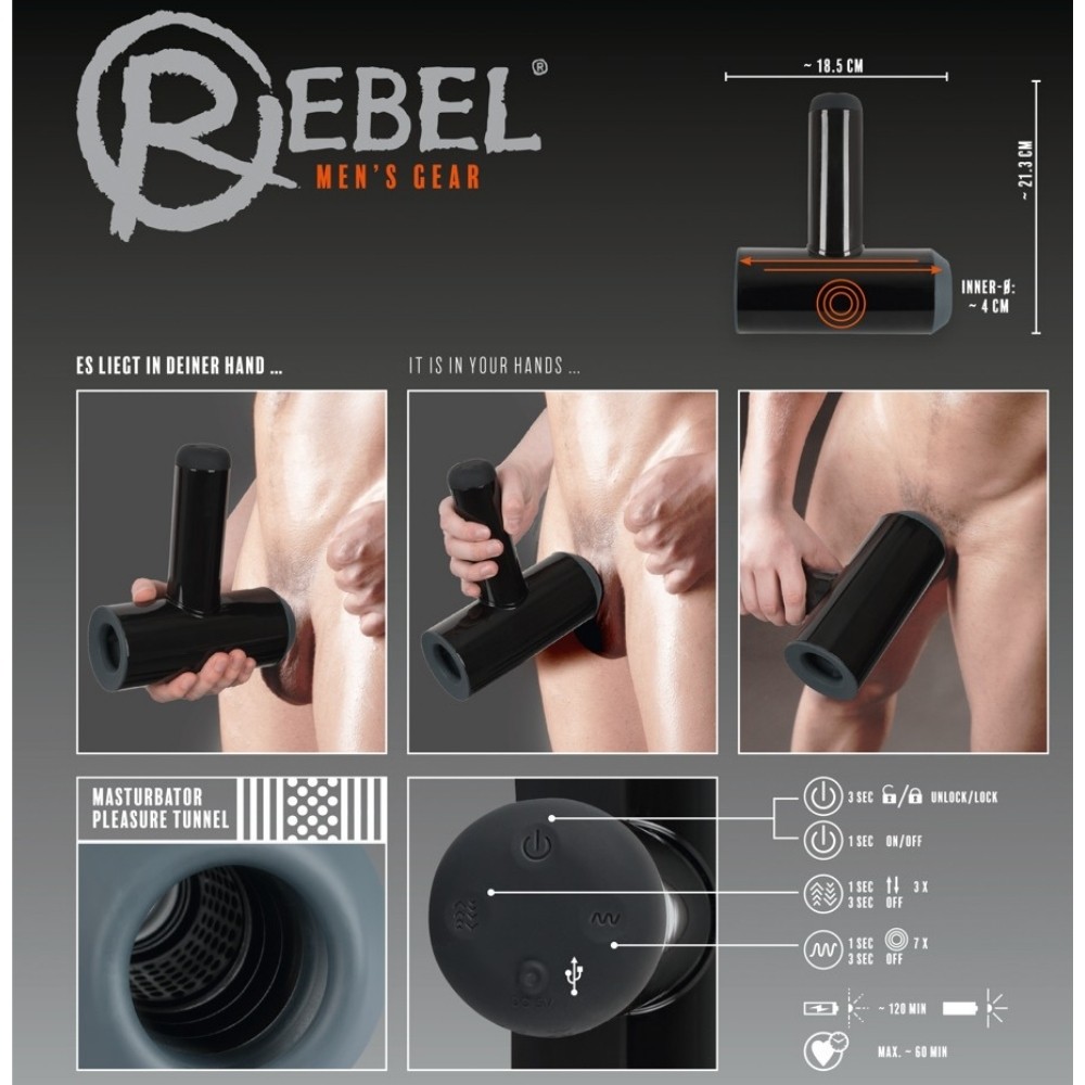Rebel Men's Gear With 2 Functions Hareketli Masturbator