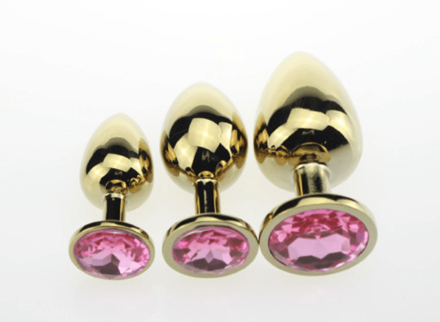 Erox Gold Medium Pembe Kristal Taşlı Metal Anal Plug