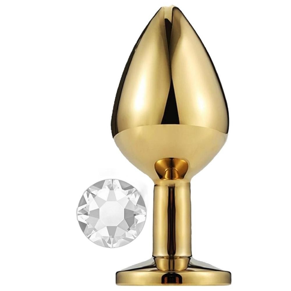 Erox Gold Medium Beyaz Kristal Taşlı Metal Anal Plug