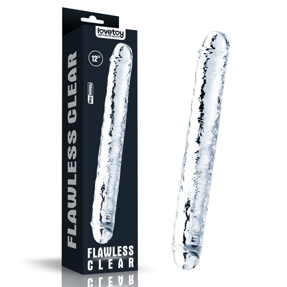 Lovetoy Flawless Clear Double Çift Başlı 30 cm Yumuşak Şeffaf Jel Penis