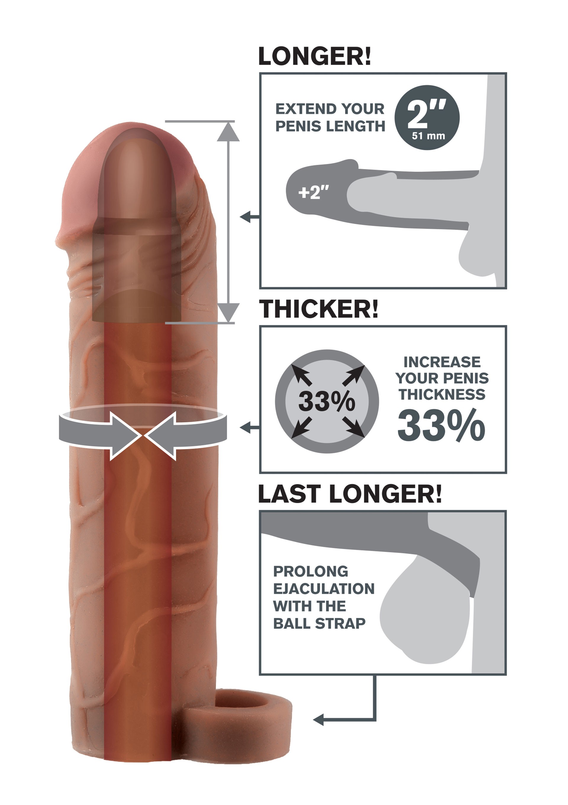 Pipedream Fantasy X-Tensions Perfect 2 Testis Geçirmeli Penis Kılıfı Brown