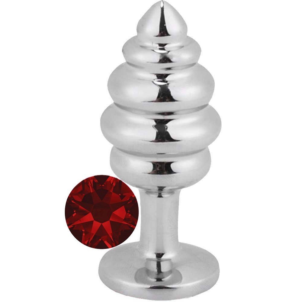 Erox Silver Small Kırmızı Taşlı Boğumlu Anal Alıştırıcı Metal Plug
