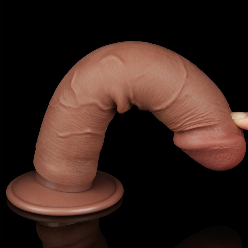 Lovetoy Sliding Skin Dual Layer Dong Brown 20 Cm Testissiz Realistik Penis