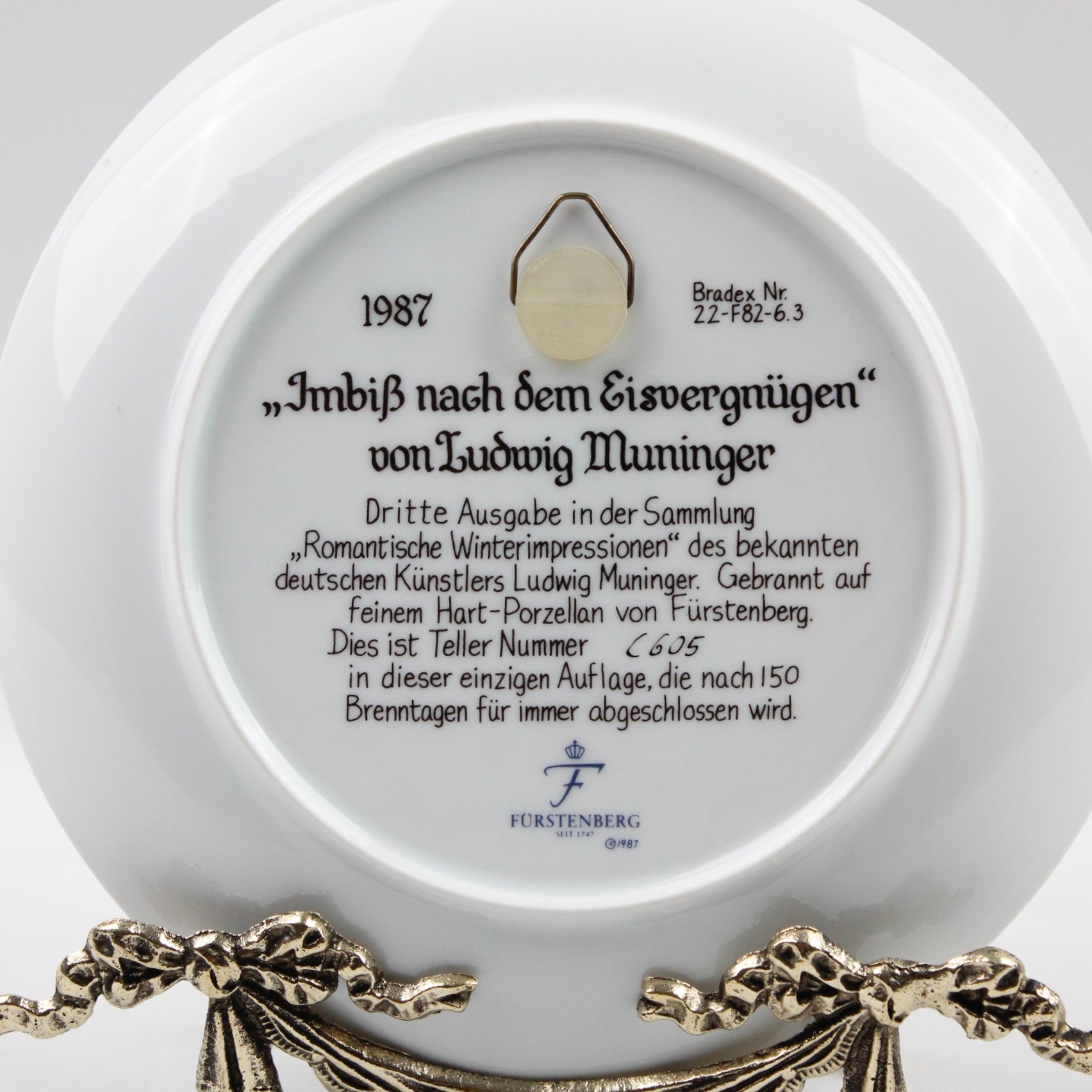 Fürstenberg 1987 Marka Sanatçı Ludwig Muninger'den Romantik Kış İzlenimleri Temalı Antika Duvar Tabağı