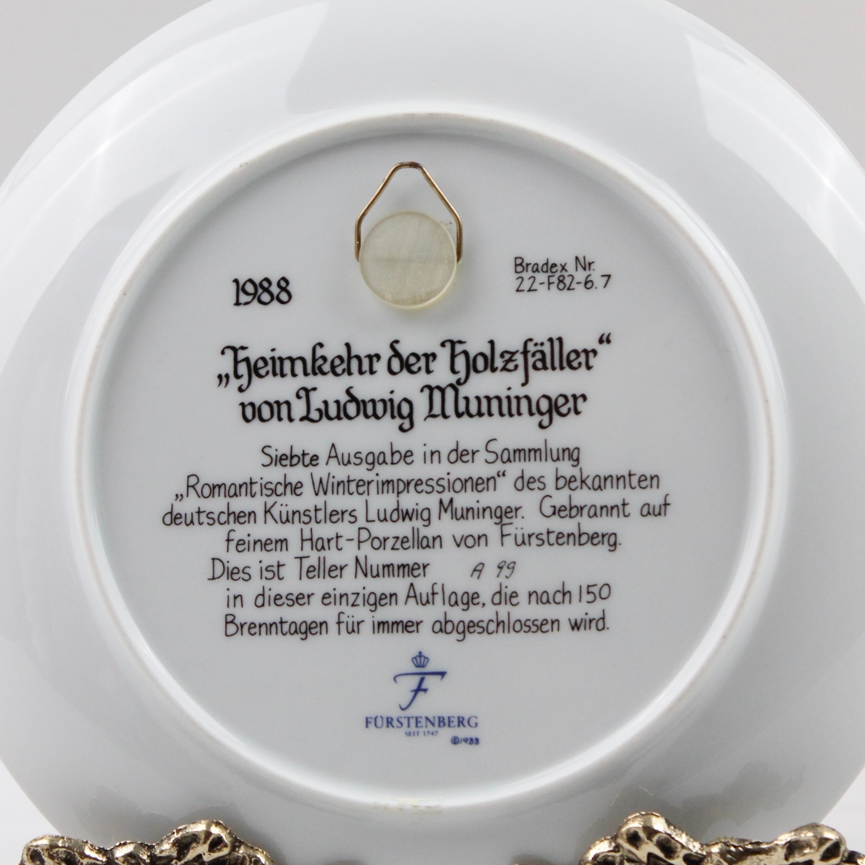 Fürstenberg 1988 Marka Sanatçı Ludwig Muninger'den Oduncuların Eve Dönüşü Temalı Antika Duvar Tabağı