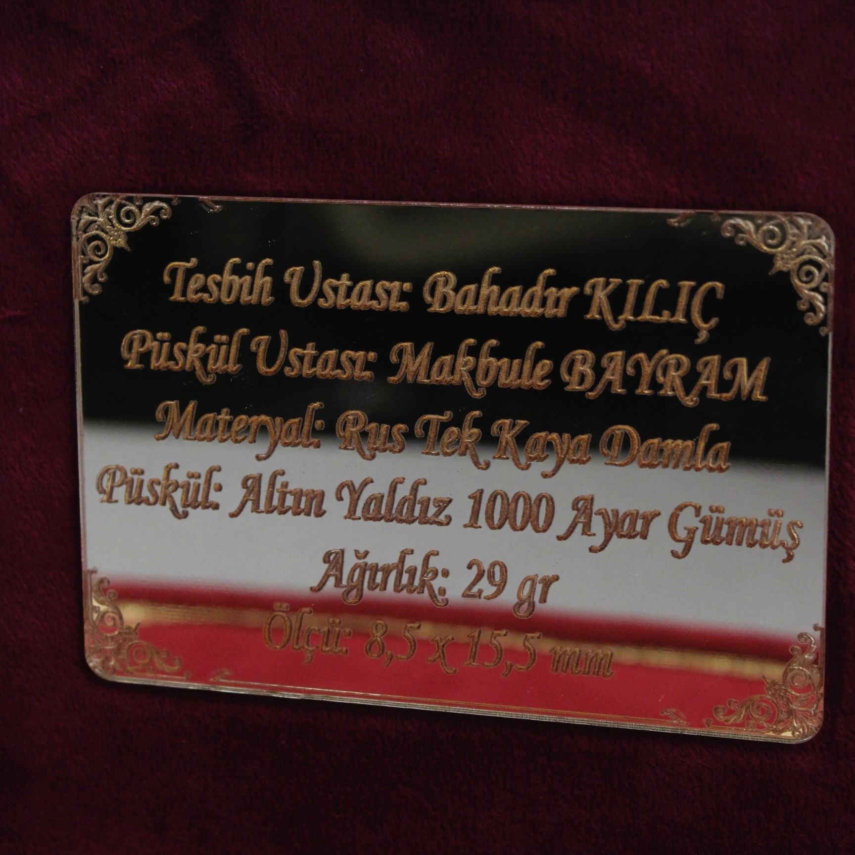 Bahadır Kılıç Usta İşçiliği Altın Yaldızlı 1000 Ayar Makbule Bayram İşçiliği Kazaz Püsküllü Rus Kaliningrad Tek Kaya Damla Kehribar Tespih